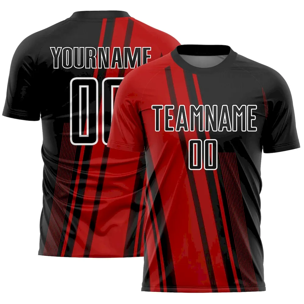 Soccer1327.webp Custom Red Black-White Lines Sublimation Soccer Uniform Jersey - Image 1